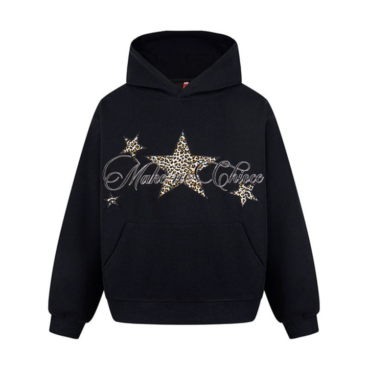 Women's Oversized Hoodie with Kangaroo Pocket and Leo-Star Print Mune Fashion