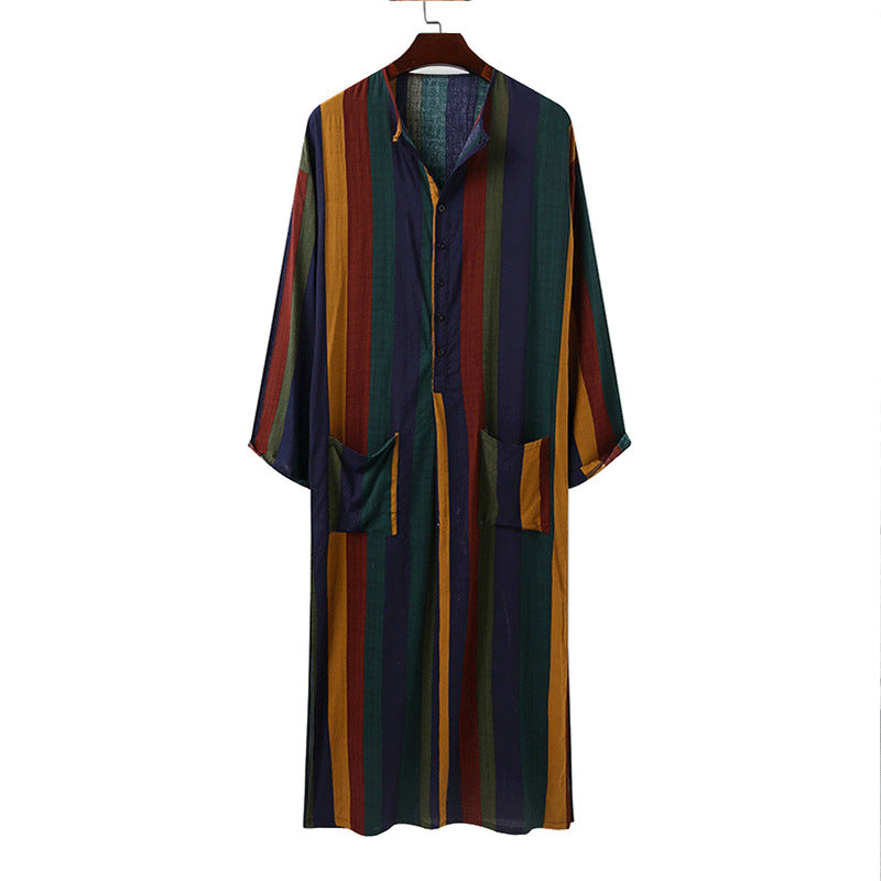 Women’s loose maxi linen dress with full button placket, round neckline, and patch pockets Mune Fashion