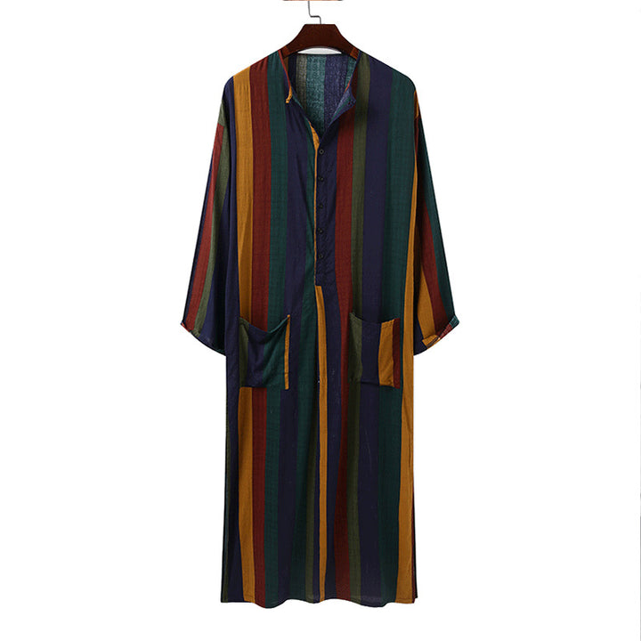 Women’s loose maxi linen dress with full button placket, round neckline, and patch pockets Mune Fashion