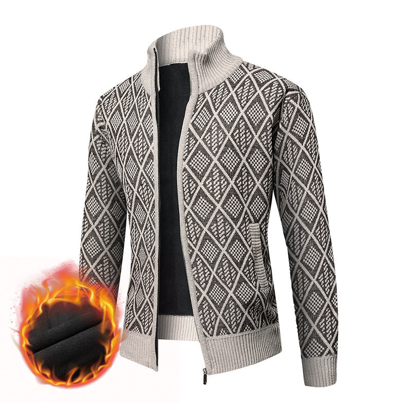 Men's Thermal Knit Zip Jacket with Jacquard Pattern and Fleece Lining Mune Fashion