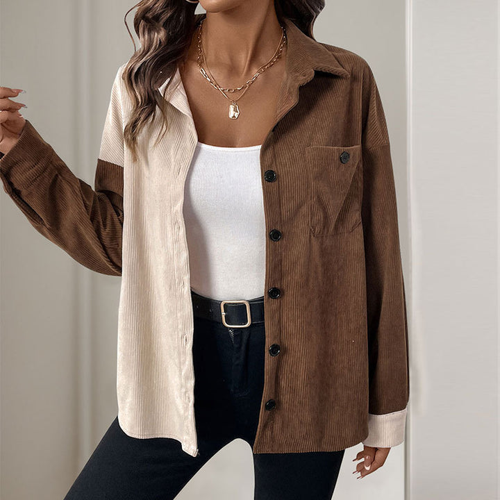 Women's Two-Tone Cord Shirt with Drop Shoulder and Patch Chest Pocket Mune Fashion