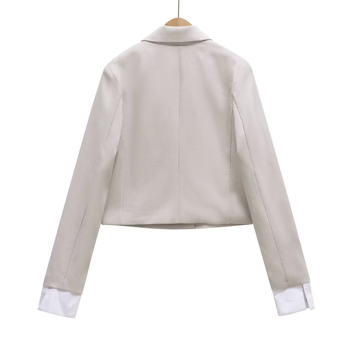 Women Cropped Double-Breasted Blazer with Lapel Collar Mune Fashion