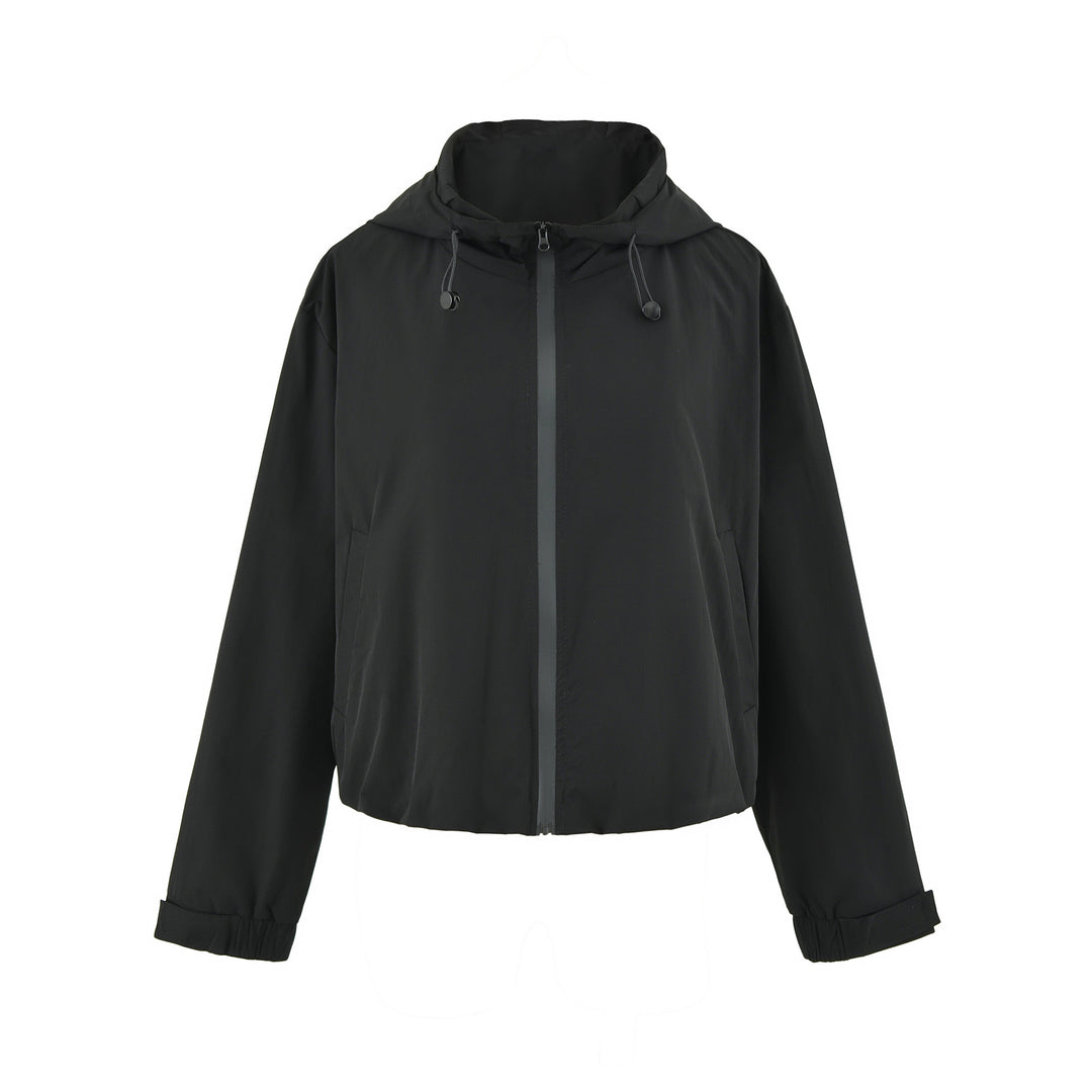 Women's Cropped Transition Jacket with Hood, Drawstring and Elastic Hem