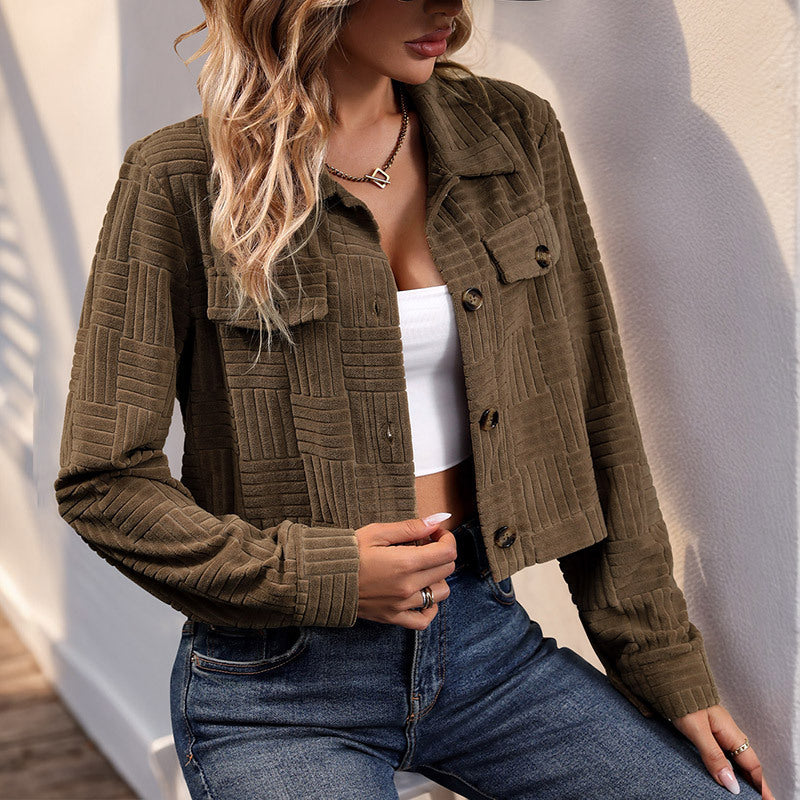 Women Embossed Short Jacket Mune Fashion