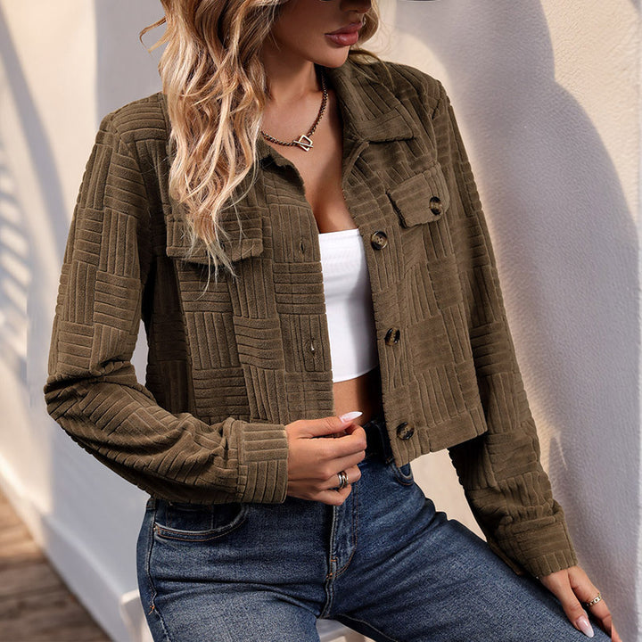 Women Embossed Short Jacket Mune Fashion