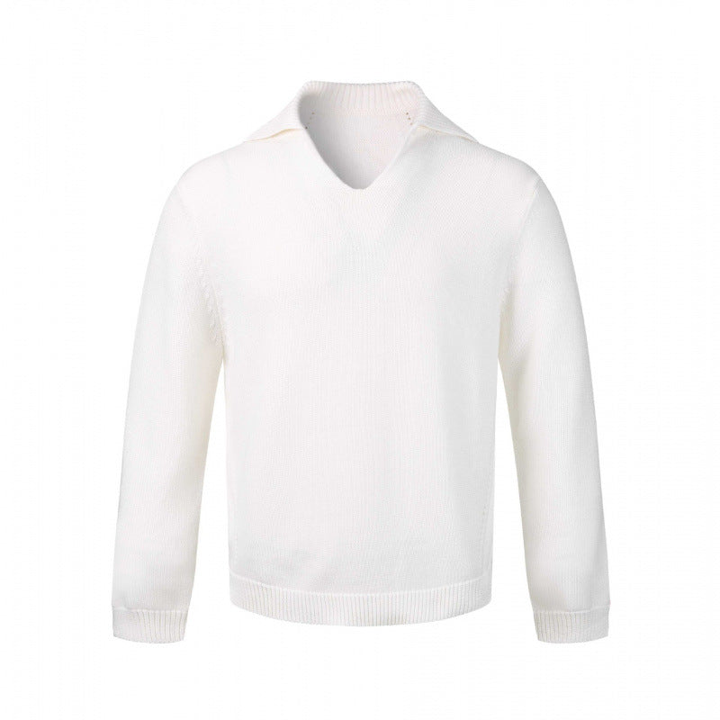 Men's fine knit sweater with V-neck and turned down shirt collar Mune Fashion