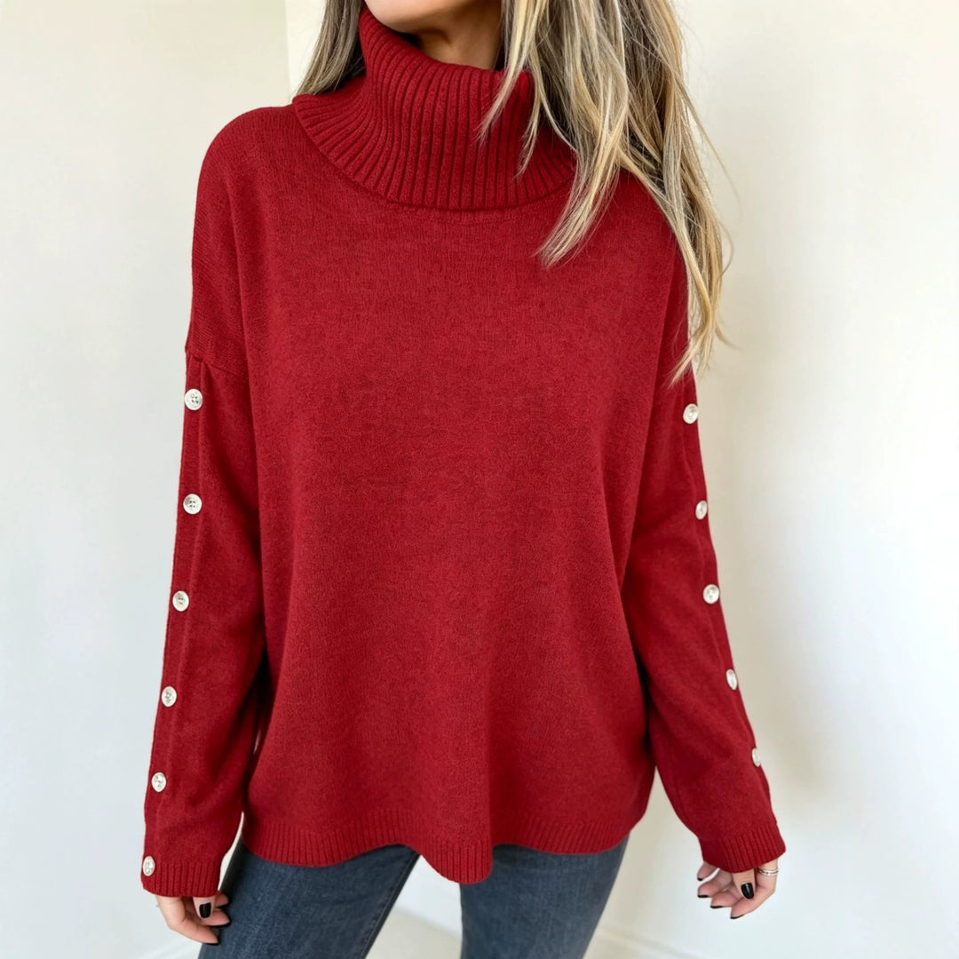 Women's Oversized Turtleneck Sweater with Sleeve Button Placket Mune Fashion