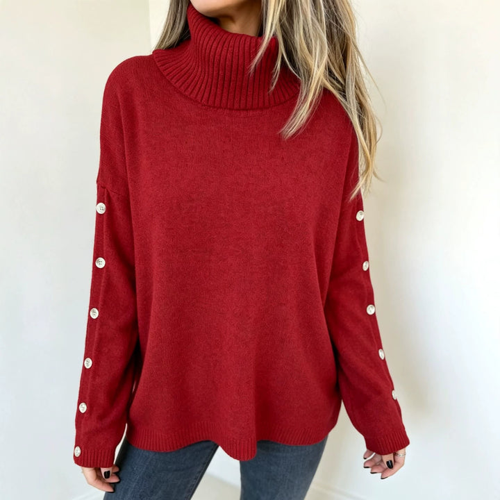Women's Oversized Turtleneck Sweater with Sleeve Button Placket Mune Fashion