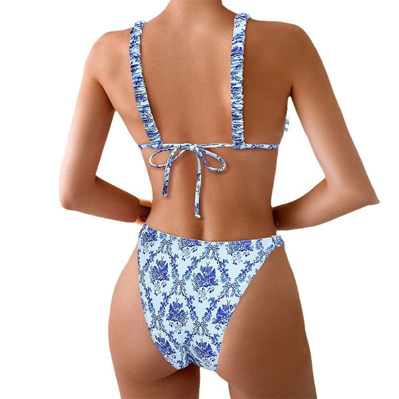 Women's Triangle Bikini with Ruffle Details and Sophisticated Back Lacing Mune Fashion