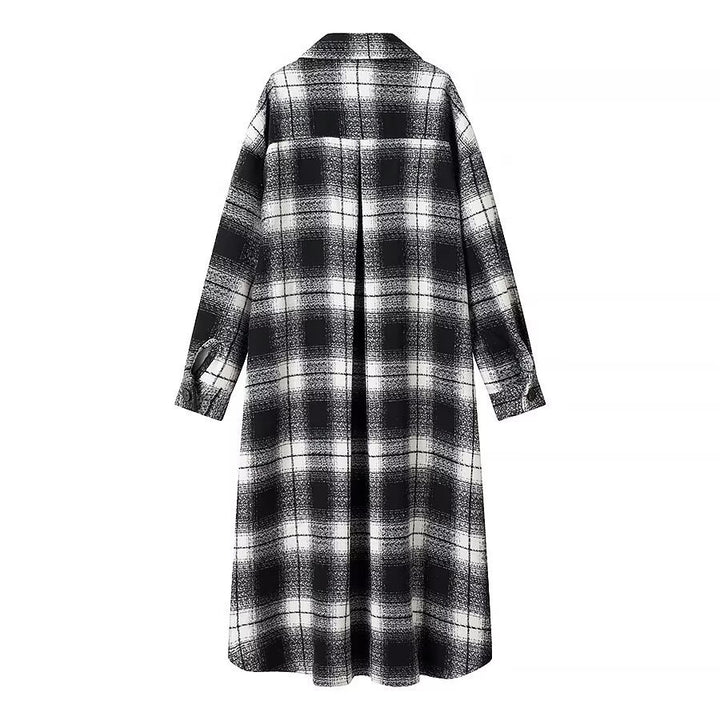 Women's Longline Check Overshirt with Oversized Cut and Flap Pockets Mune Fashion