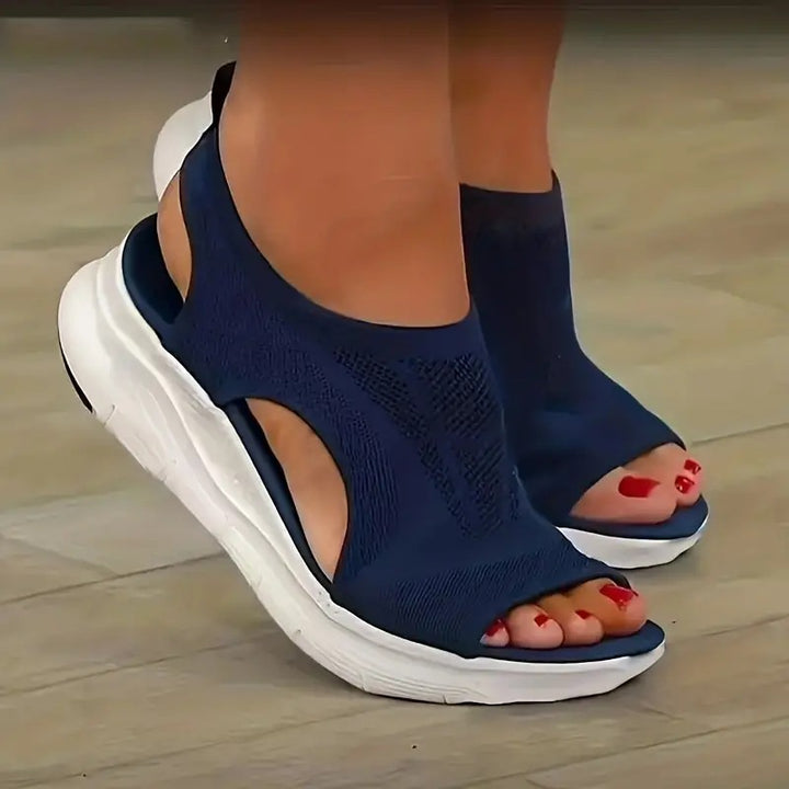 Ladies' knit sandals with platform, elastic shaft, and heel strap Mune Fashion