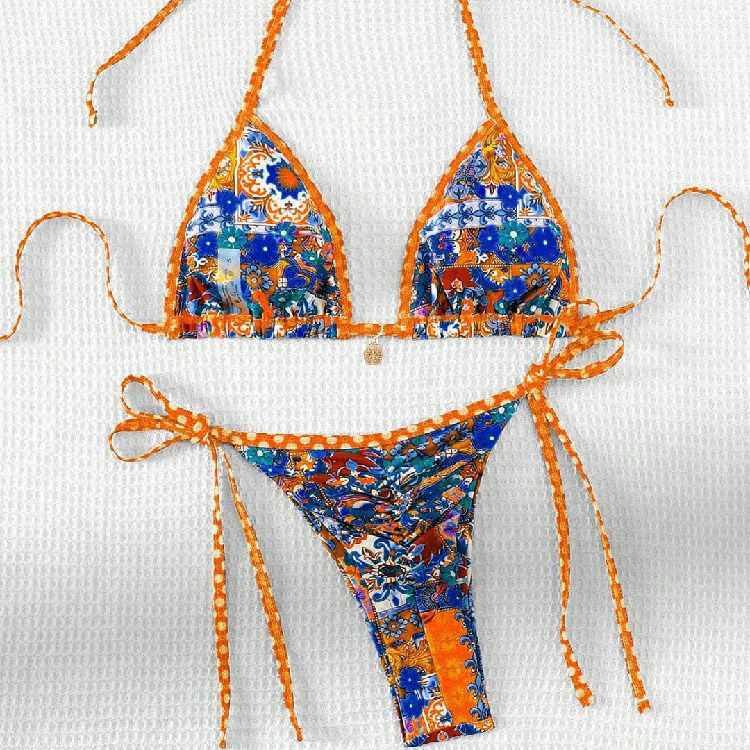 Women's Triangle Bikini with colorful floral pattern and adjustable straps Mune Fashion