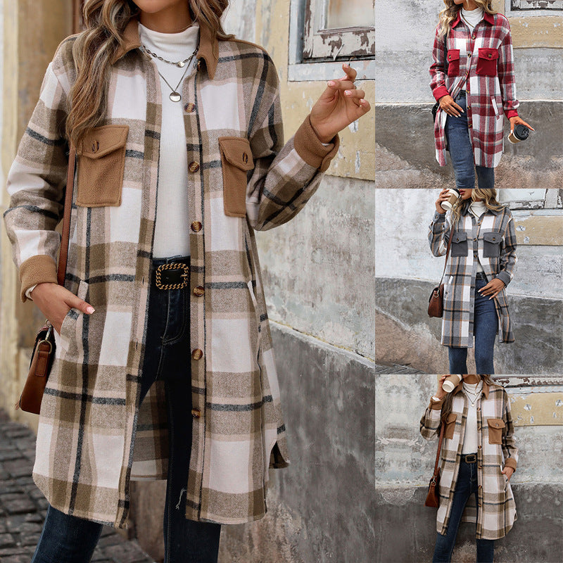 Women's Long Shirt Jacket in Overshirt Style with Breast Flaps Mune Fashion
