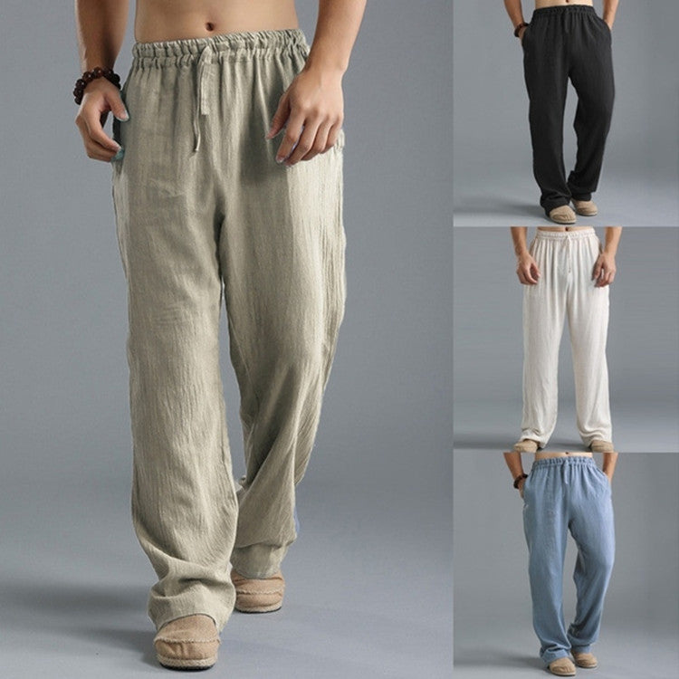 Men's casual linen pants with elastic waistband, drawstring, and straight leg Mune Fashion