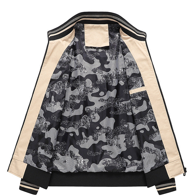 Men's leisure jacket with stand-up collar, ribbed cuffs and camouflage lining Mune Fashion