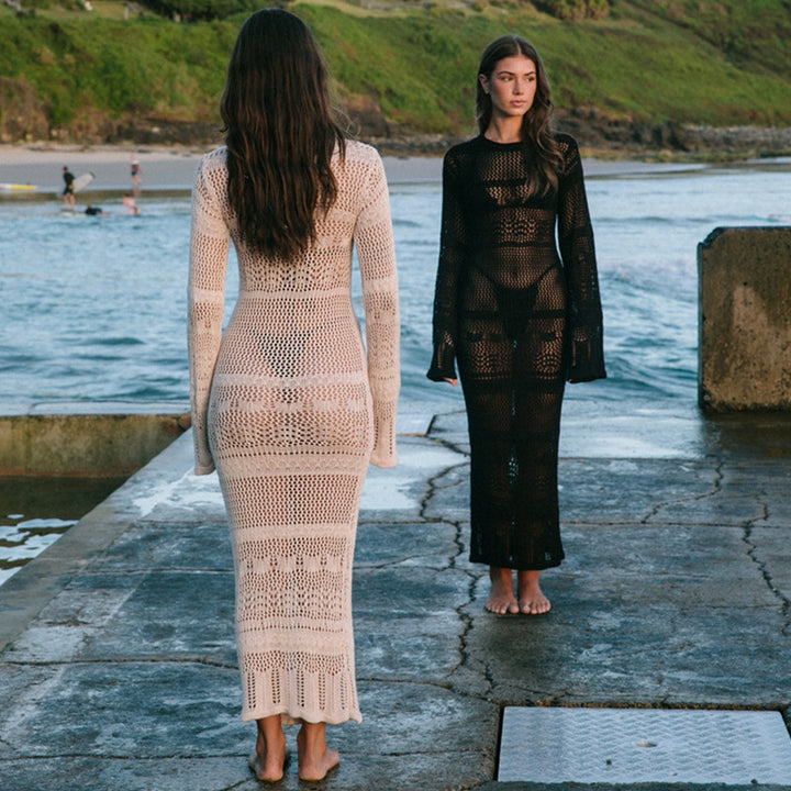 Women's Crochet Beach Dress with Long Cut and Boxer Pattern Mune Fashion