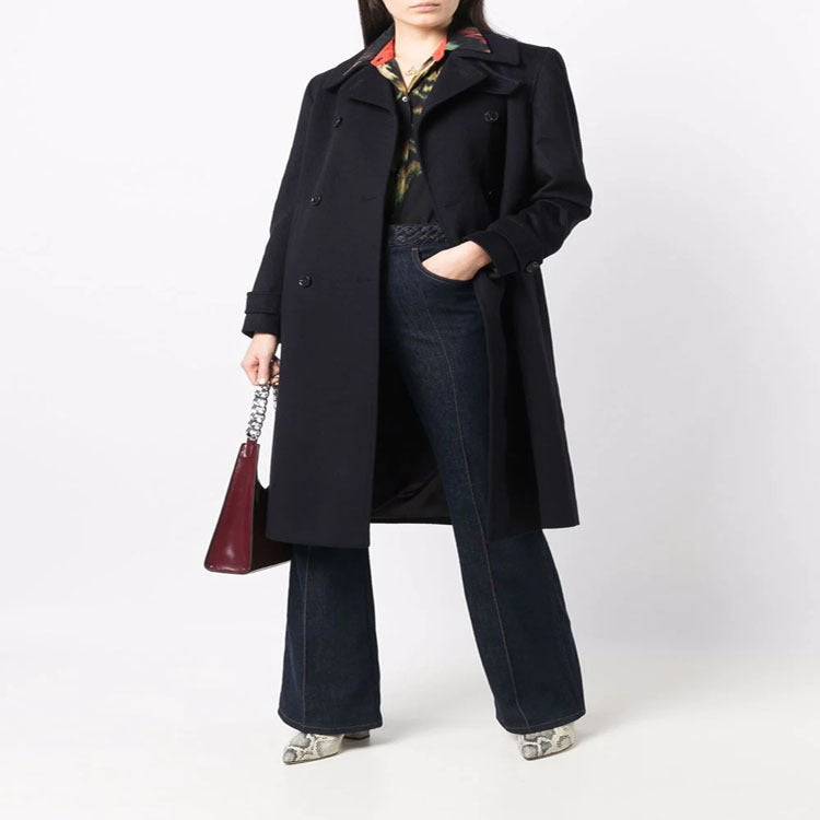 Women's Figure-Hugging Double-Breasted Wool Blend Long Coat with Draped Lapel Mune Fashion