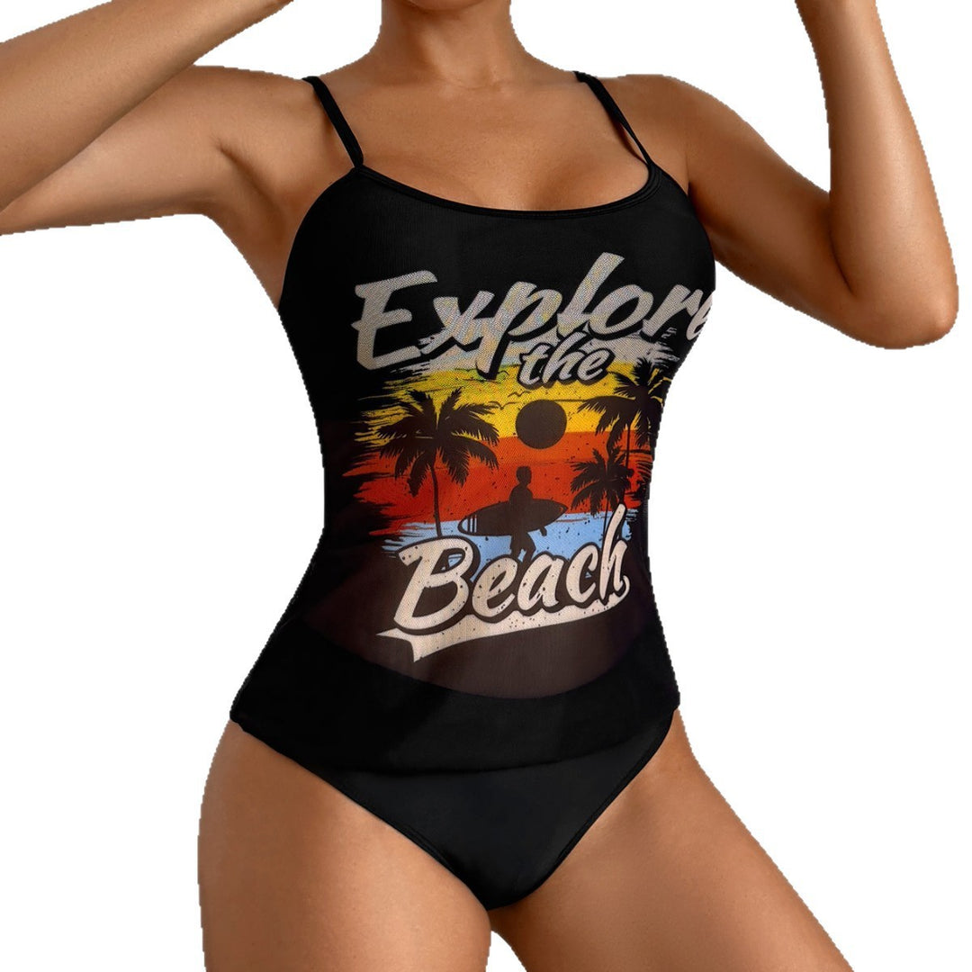 Women's beach top with colorful graphic design and matching bikini bottom Mune Fashion