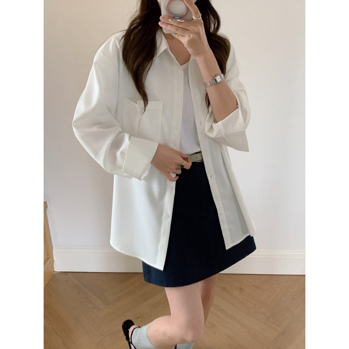 Women Oversized Shirt Blouse made of Flowing Material with Breast Pocket Mune Fashion