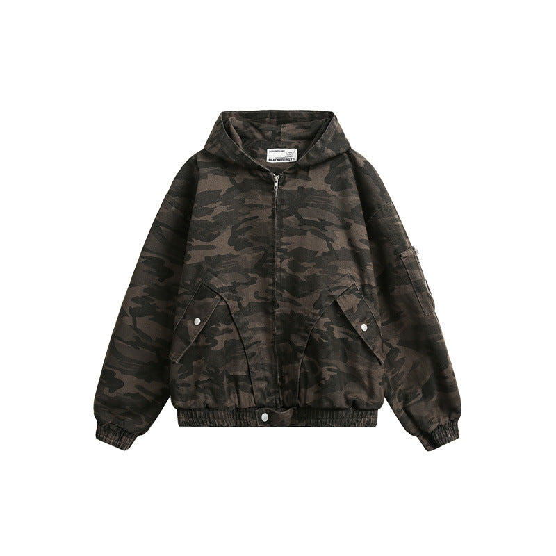 Men's Camouflage Boxy Field Jacket with Hood, Utility Pockets and Elastic Hem Mune Fashion
