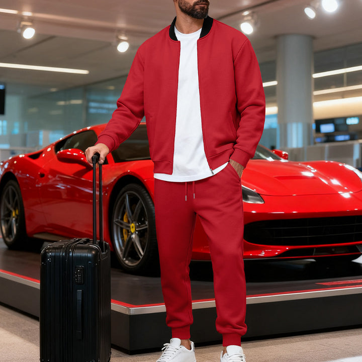 Men's sporty leisure suit made of soft cotton blend with zip jacket and elastic jogging pants Mune Fashion