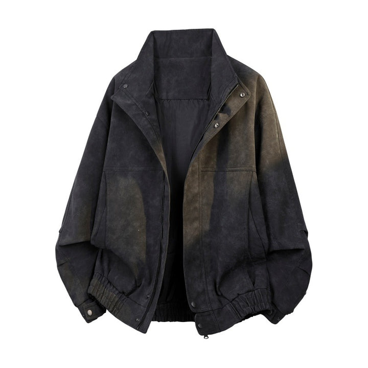 Men's Oversize Bomber Jacket in Vintage Velour Look with Stand-Up Collar, Elastic Hem & Snap Button Details Mune Fashion
