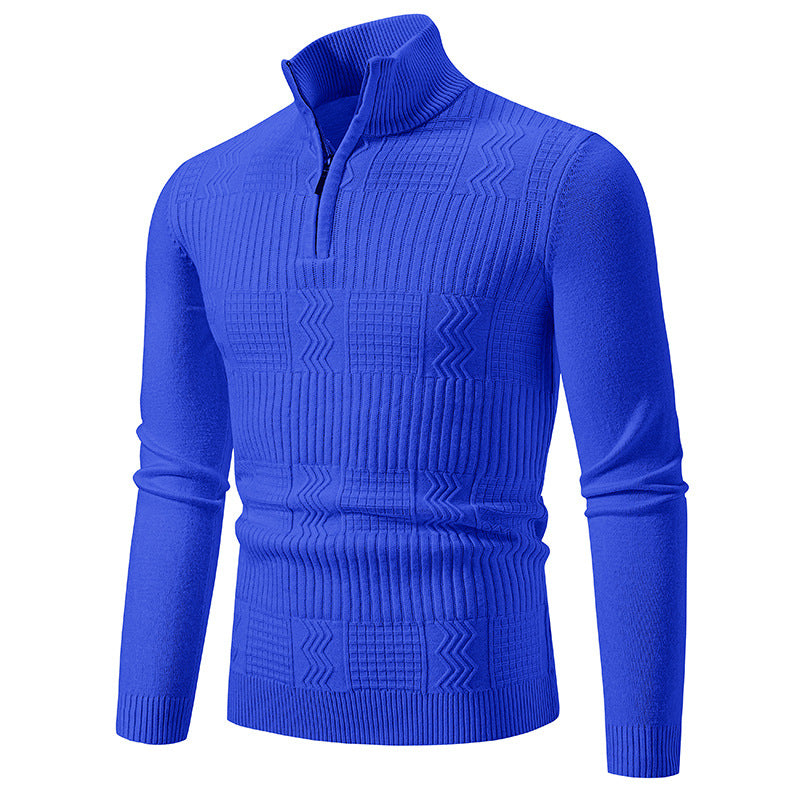 Men's Structured Half-Zip Mock Neck Pullover with Cable Knit Pattern Mune Fashion