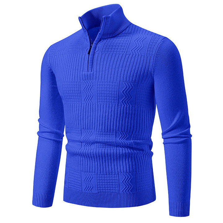 Men's Structured Half-Zip Mock Neck Pullover with Cable Knit Pattern Mune Fashion
