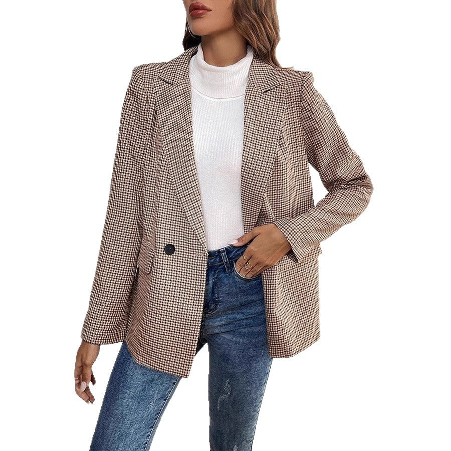 Women's Glencheck blazer in oversized cut with piped pockets and lightly padded shoulders Drune