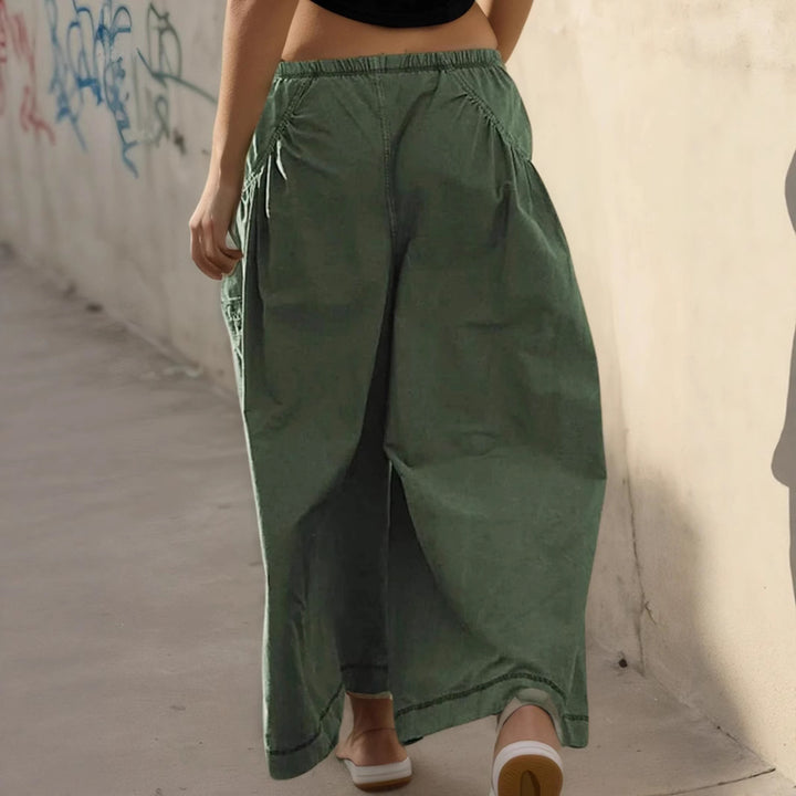 Women's Wide Culotte Pants with Drawstring and Generous Pockets Mune Fashion