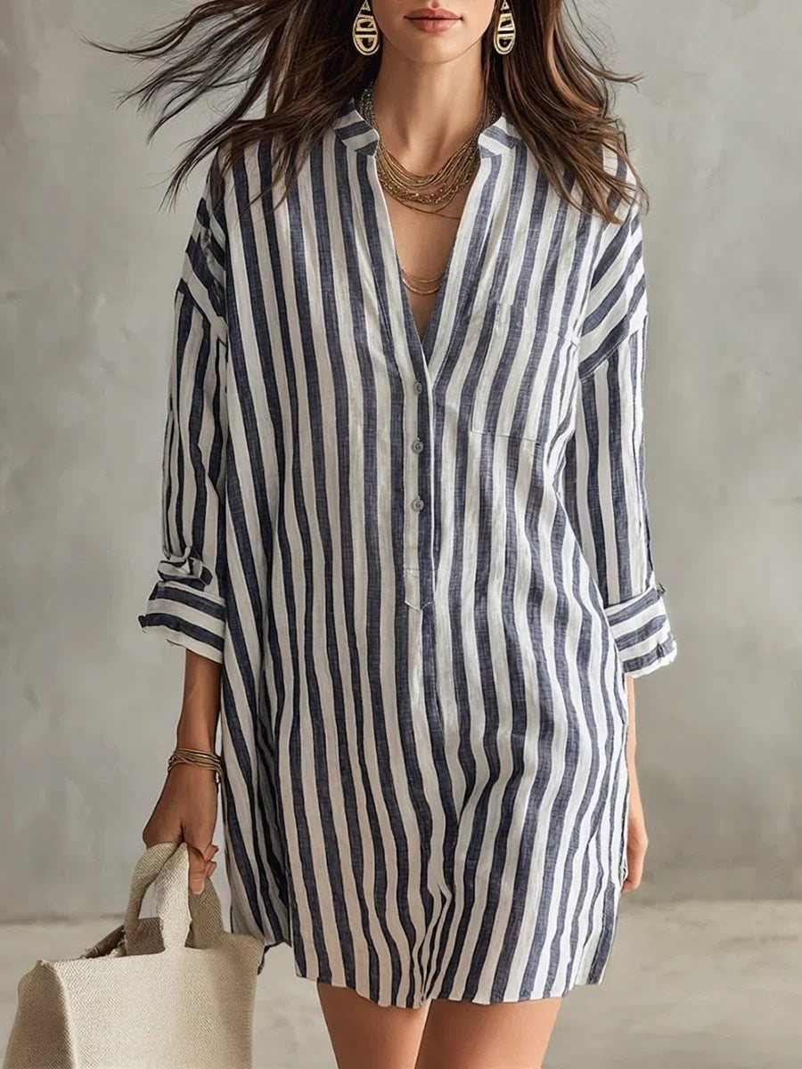 Women Casual and Airy Linen Shirt Dress Mune Fashion