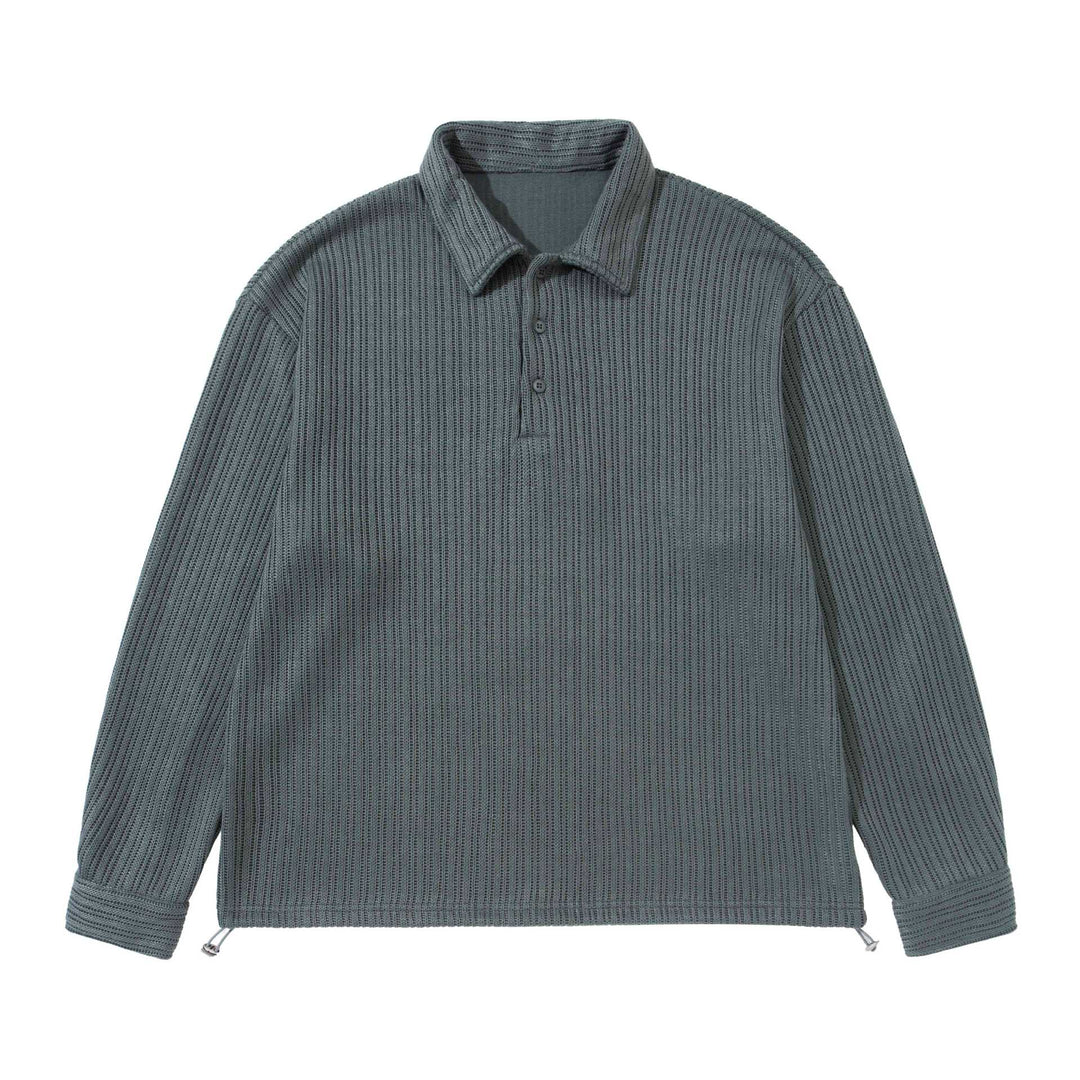 Men's Structured Polo Shirt - Knit Sweater with Button Placket and Waffle Knit Mune Fashion