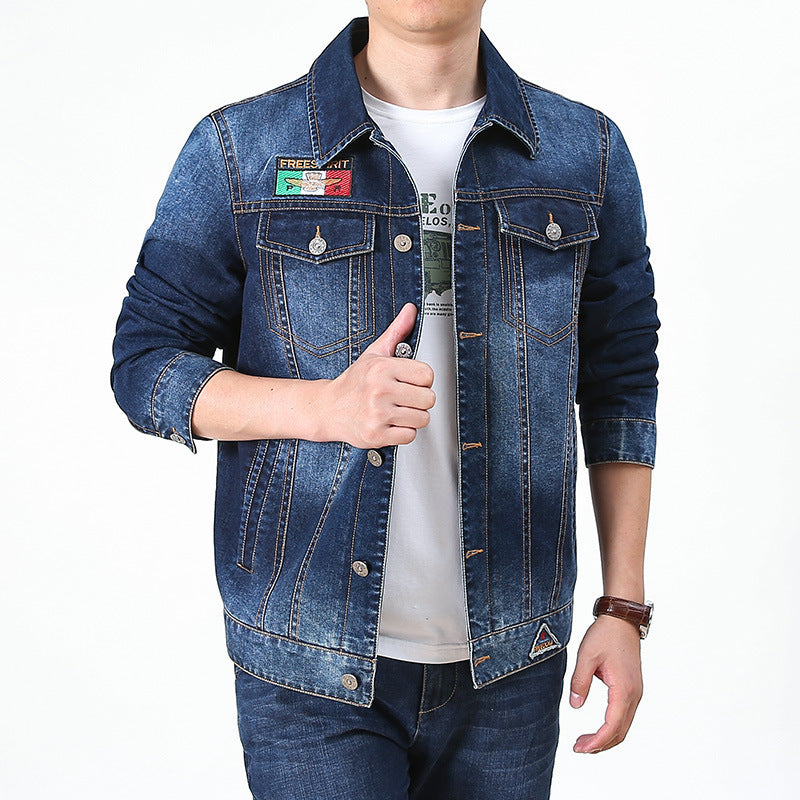 Men's jeans jacket in vintage look with patches and printed lining Mune Fashion
