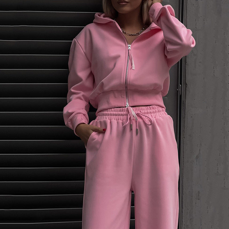Women Two-Piece Loungewear Set with Short Zip Bomber and Wide High-Waist Palazzo Pants Mune Fashion