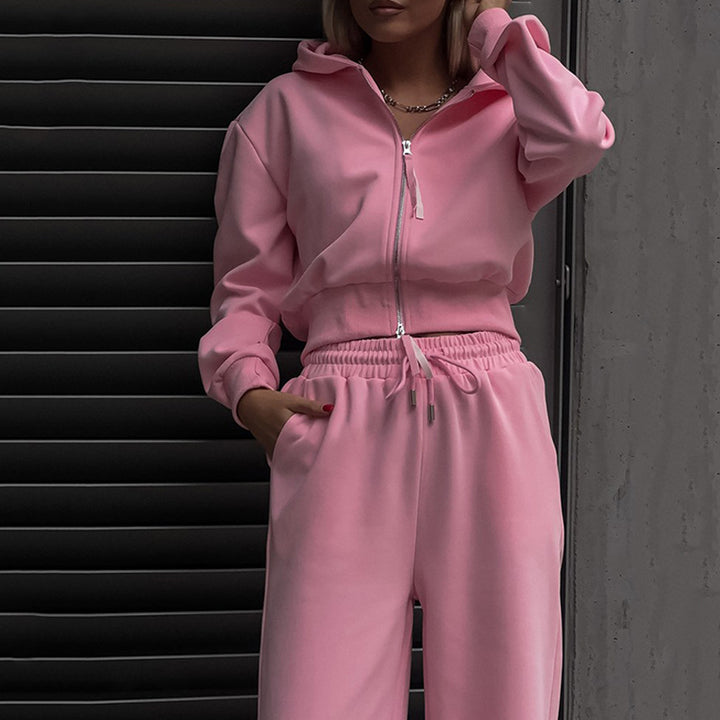 Women Two-Piece Loungewear Set with Short Zip Bomber and Wide High-Waist Palazzo Pants Mune Fashion