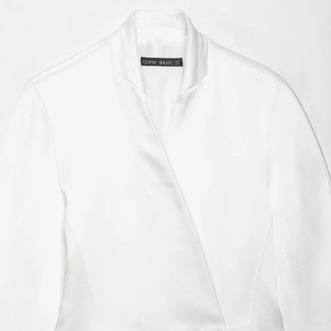 Women's Tailored Blazer Jacket with Asymmetrical Button Placket and Round Neckline Mune Fashion
