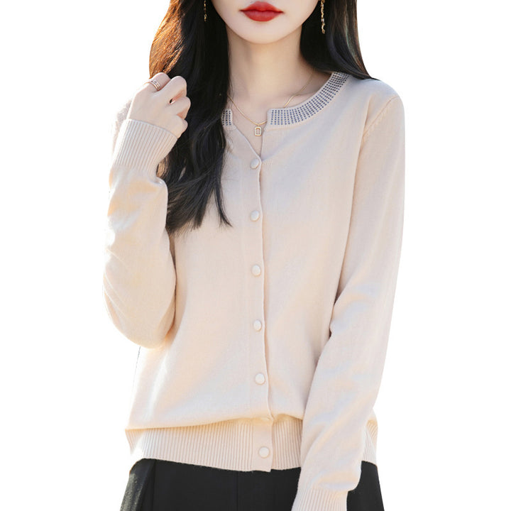 Women Short Cardigan made of ultra-fine cotton mix with sparkling crystal edge and tone-on-tone button placket Mune Fashion