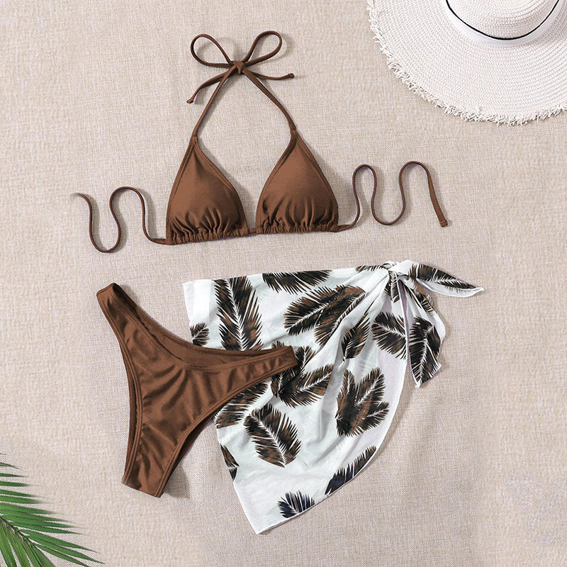 Women's Triangle Bikini with adjustable straps and floral Sarong Mune Fashion