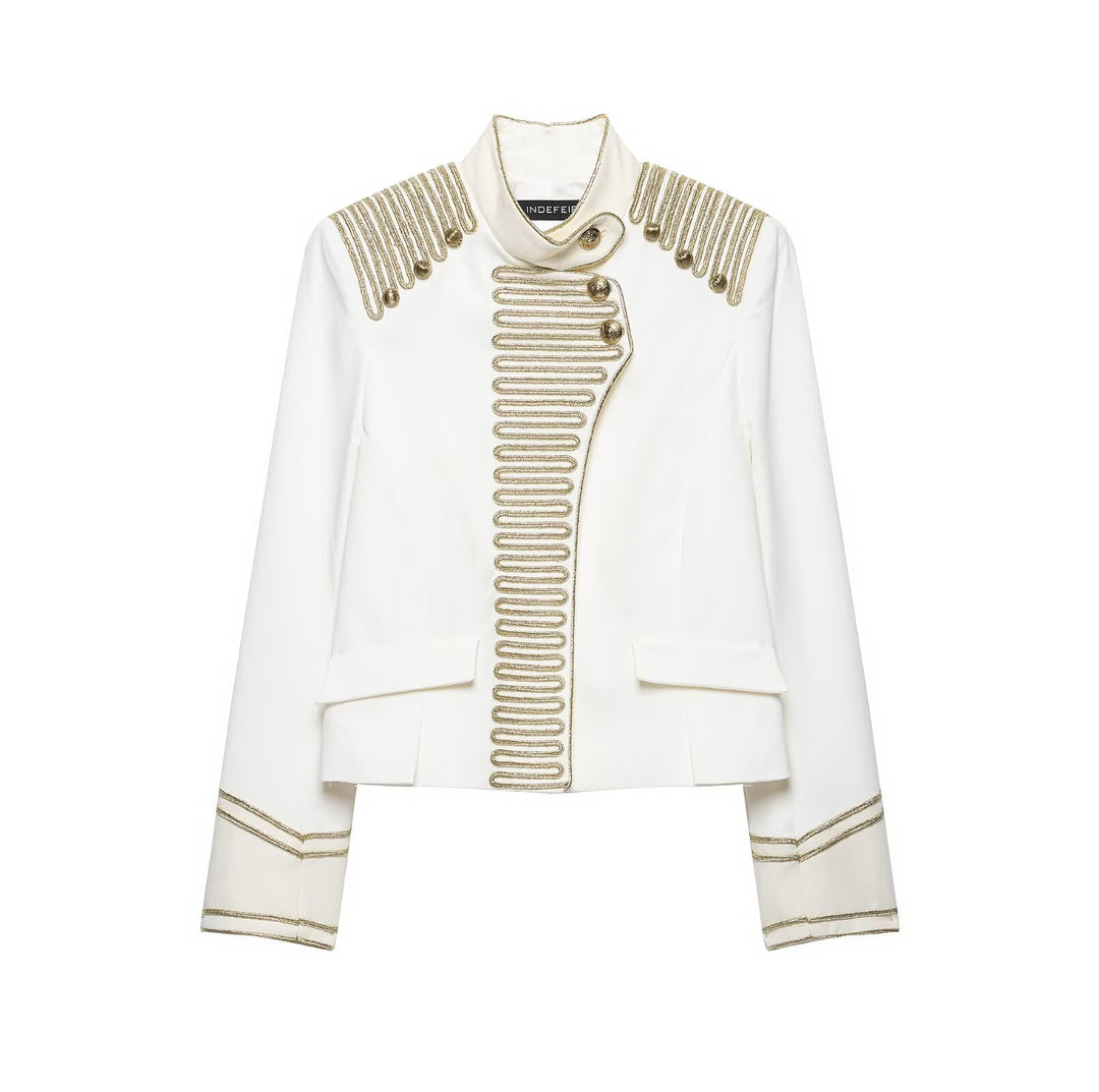 Ladies Military Inspired Short Jacket with Golden Cord Decoration and Velvet Cuffs Mune Fashion