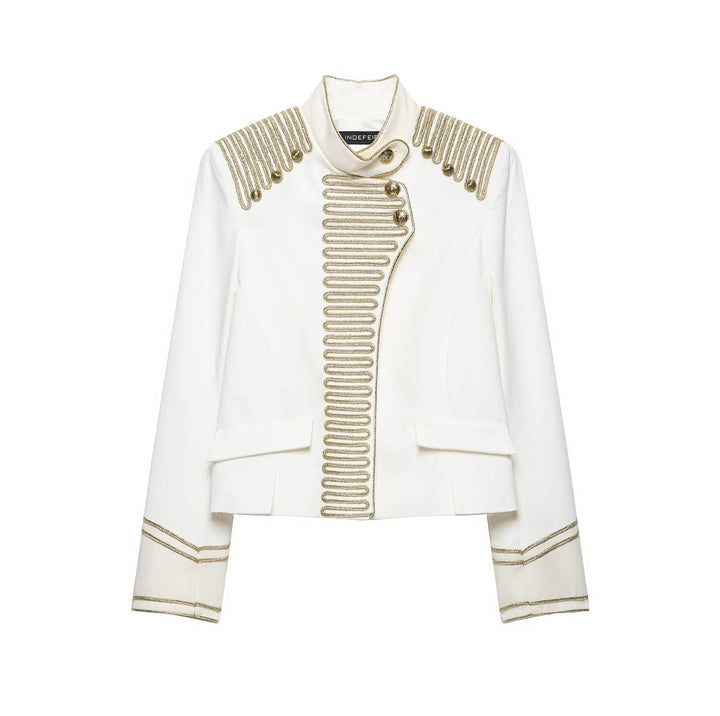 Ladies Military Inspired Short Jacket with Golden Cord Decoration and Velvet Cuffs Mune Fashion