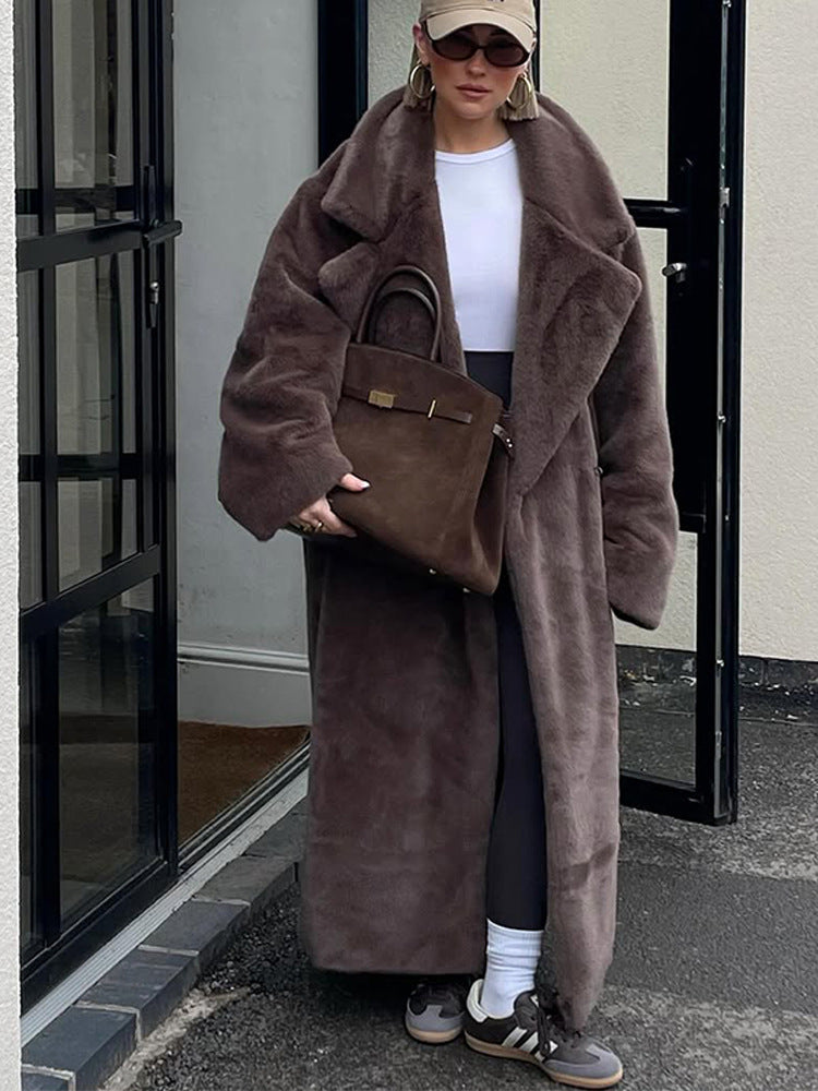 Women's Oversized Faux Fur Maxi Coat with Wide Lapels Mune Fashion