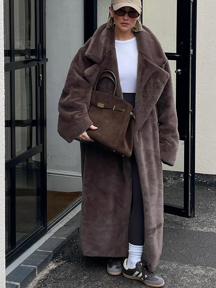Women's Oversized Faux Fur Maxi Coat with Wide Lapels Mune Fashion
