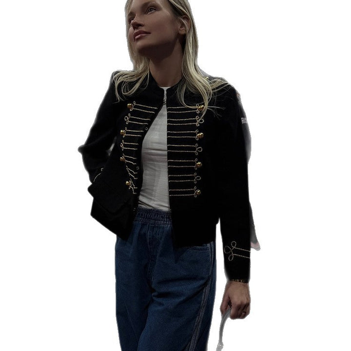 Women's short-cut military jacket with gold-embellished cords Mune Fashion