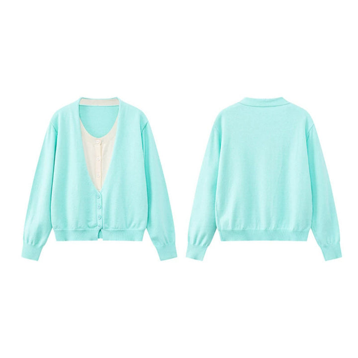 Women's Two-Layer V-Neck Cardigan with Integrated Henley Inner Layer Mune Fashion