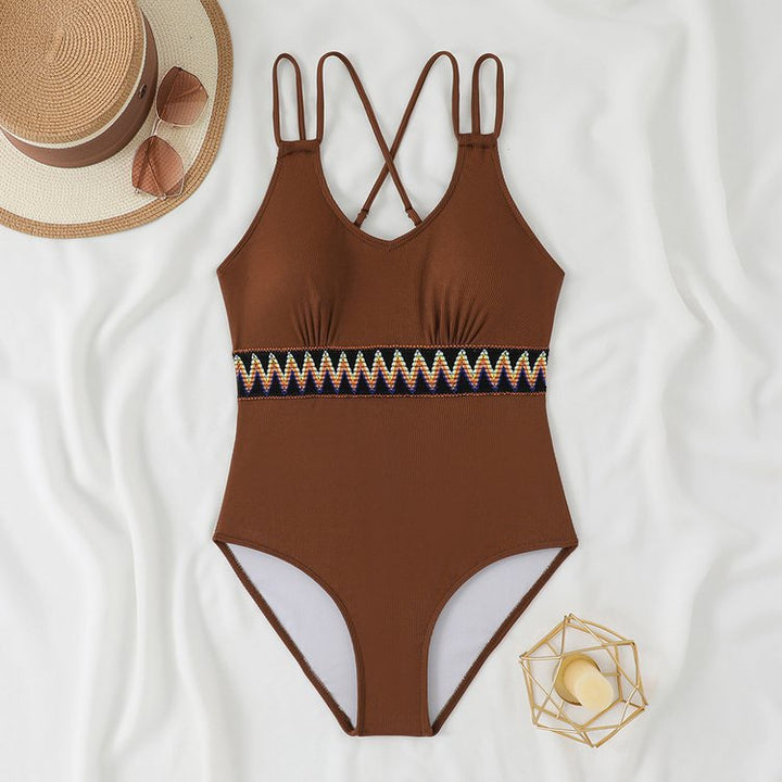 Women's One-Piece Swimsuit with Stylish Back Cutout and Decorative Cuff Mune Fashion