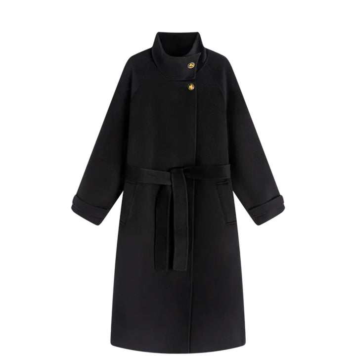 Women's wool coat with waist belt and stand-up collar Mune Fashion