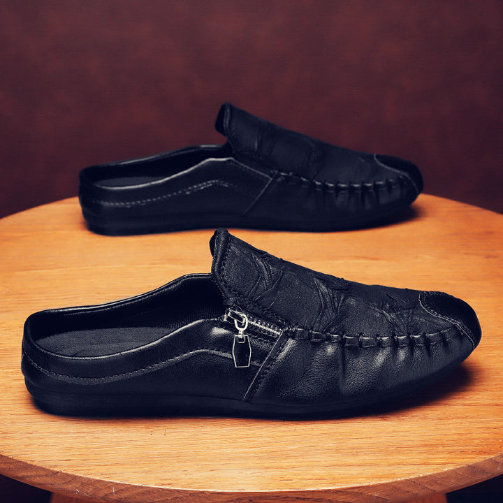 Men's leather moccasin slipper with side zipper and padded insole Mune Fashion