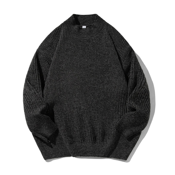 Unisex Oversized Loop Knit Sweater with Ribbed Stand-Up Collar and Chenille Melange Mune Fashion