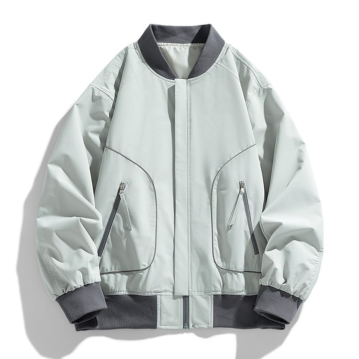 Men's lightweight bomber jacket with concealed zip placket, diagonally placed zip pockets, and internal ribbed hem Mune Fashion