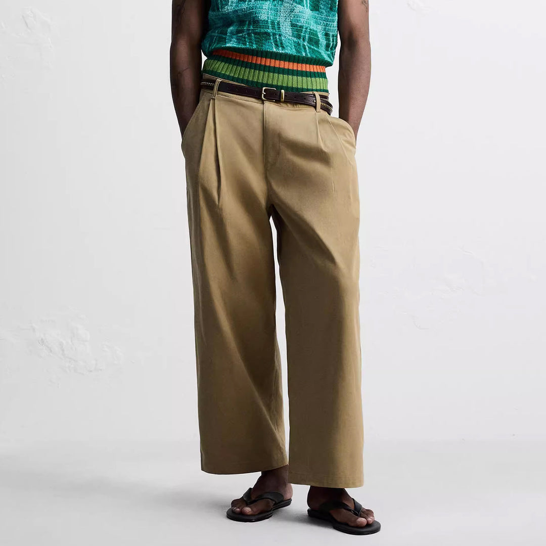 Men's wide pleated chino pants with high waistband and cropped leg Mune Fashion